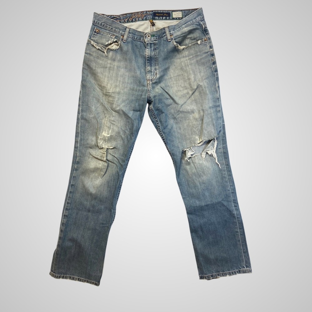 Tommy Hilfiger Denim Jeans Men 34x32 Blue Good Distressed‎ Straight Leg 5 Pocket